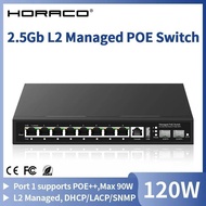 HORACO 2.5Gb L2 Managed PoE Switch 8 Port 2.5G Web Managed with 2 port 10G SFP+,120W IEEE802.3af/at/