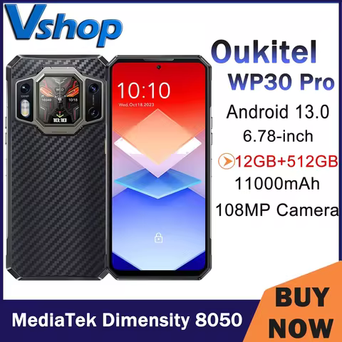Oukitel WP30 Pro Rugged Smartphone 12GB+512GB 120W Android 13 Mobile Phone 11000mAh 6.78" FHD+ 108MP