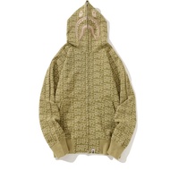 Thời trang Nhật Bản thương hiệu Bape in đầy đủ nữ APE thêu miệng cá mập Áo cardigan có mũ Màu Sa Mạc