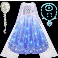 K57  White Elsa Dress for Girl With LED Light Snow Queen Cosplay Costumes Princess Dress Halloween K