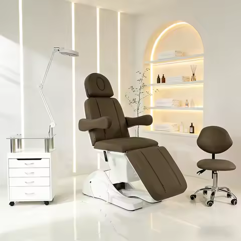 Modern Brown Leather 3/4 Electric Cosmetologist Eyelash Facial Spa Bed Adjustable Electric Massage B