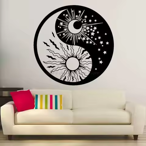 Vinyl Wall Decals Home Living Room Bedroom Decoration Yin Yang Symbol Sun Moon Buddhism Star Day And