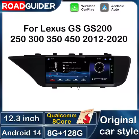 12.3'' Android 14 Screen For Lexus GS GS200 GS250 GS300 GS350 GS450 2012- 2020 Car Multimedia Radio 