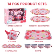 Tea Party Set for Girls Pretend Play Strawberry Tin Teapot Set Pink Tea Set Kitchen Toy for Kids