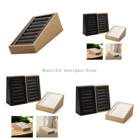 U4LF Trapezoidal Designs PU Leather Jewelry Holder 7 Slots for Rings and Earrings