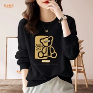 S-4XL Round Neck University t 100kg Sweatshirt Black Girls Fleece Lining Wide Version Long Sleeve ov