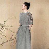 Chinese Style Cotton Linen Dress Summer Casual New Style Five-point Sleeve Round Neck Straight Skirt