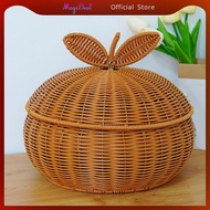 MagiDeal Rattan Basket with Lid Imitation Rattan Woven Basket Holder Round Rattan Basket