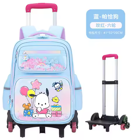 Pochacco Kuromi Cinnamoroll Trolley Backpack Wheels School Bag Cartoon Large Capacity Backpack Girls
