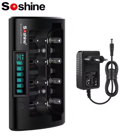 Soshine Original LCD Universal Charger Ni-MH Li-ion LiFePO4 18650 21700 26650 14500 18500 16340 AAA 
