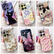 Motorola Moto G15 E15 Cute Cat Butterfly Flower Case MotoG15 MotoE15 4G Black Silicone Soft TPU Phon