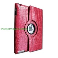 360 Degrees Rotating Stand Leather Smart Cover Case for Apple iPad 2 Pink Crocodile Colo
