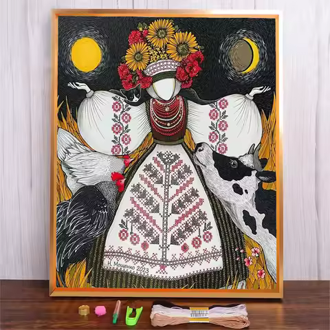 11CT 40x50cm Ukraine Peace Girl Embroidery DIY Full Printed Kits Cross Stitch Needlework Set Home De
