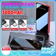 SG( READY STCOK)Power Bank Portable 18W Powerbank Fast Charging Built-in 3 Cables Powerbank External Battery30000mAh