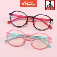 Kids 2 Pairs Lightweight Two-tone Polygonal Sunglasses Blue Light Protection for Boys Girls