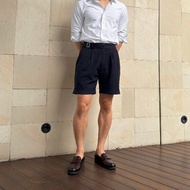Morementum - Laurent Gurkha Shorts - Single Pleated Buckle High Waist Classic Fit - Royal Navy