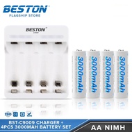 Beston SET BST-C9009 Charger + AA/AAA Rechargeable Battery 1.2V NiMH 3000mAH 1300mAH Beston Battery