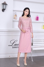 JJ04#28-M02 ชุดเดรศ ชุดราตรี ชุดออกงาน ชุดลูกไม้ ชุดแซกแขนยาวคอกลม สวมใส่ง่าย เนื้อผ้าดีสีสวยมีหลายส