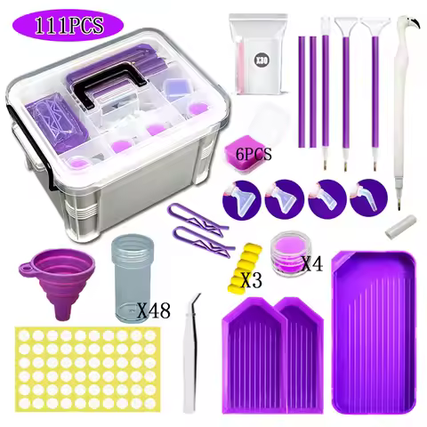 111PCS 48 Bottles Diamond Painting Tools Storage Box with Funnel Sticker Pen Diamond Painting Embroi