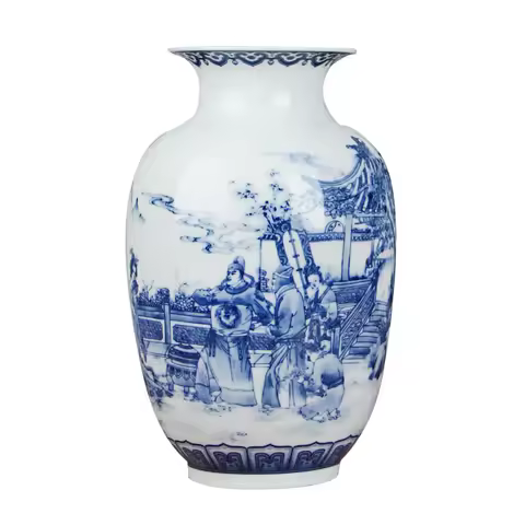 Classic Chinese Blue and White Ceramic Vase Antique Tabletop Porcelain Flower Vase For Hotel Dining 