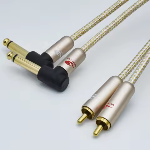 Hifi Audio Cable Dual RCA Plug to Dual 6.35mm 1/4 Inch TS Jack for Amplifier Mixer TV SPC Cable Gold