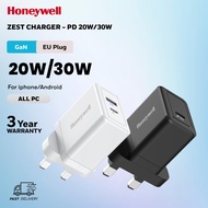 Honeywell 45W/30W/25W GaN Charger USB-C/USB-A/Power Adapter for Smartphone, Fast Charger, 2 Years Wa