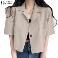 ZANZEA Women Korean Fashion Casual Loose Solid Half Sleeve Pocket Blazer