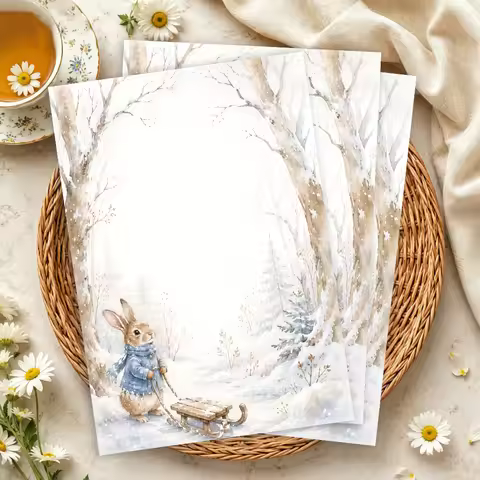 30 Sheets, B5 Winter Forest Peter Rabbit Themed Writing Paper, Lined, No Glue, Perfect For Notebooks