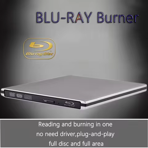 Ultra-Slim External Optical Drive with Blu-Ray Burning, USB 3.0, DVD Play, Blu-Ray R/W, CD/DVD Burne