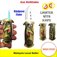 Premium Metal Body Gas Lighter Windproof Lighter With Knife Refillable Pemetik Api Tajam Dengan Pisa