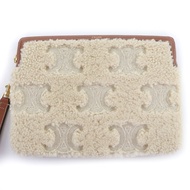 全新未使用☆ CELINE 10J503FJ4 小號手拿包，帶肩帶，TriompheNATURAL棕褐色羊毛皮手拿包，附盒子和防塵袋，意大利製造，女士款