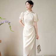 新中式 收腰改良立領短袖高端醋酸旗袍洋裝
