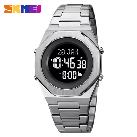 SKMEI 2069 Prayer with Qibla Compass Muslim Azan Men Watches Clock reloj hombr Business Steel LED Hi