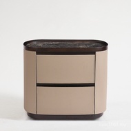 High-End Luxury Simple Storage Bedside Table Locker Rock Bedroom Bedside Solid Wood Extreme Leather 