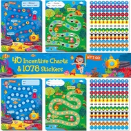 40 Pack Incentive Chart, 2 Adorable Designs with 1078 Stickers, Classroom Family Reward Chart System