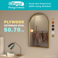 Half Oval Arch Mirror 50x70 cm | PLYWOOD Frame with Wood Motif