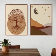 Boho Landscape Print Tree Of Life, Abstract Moon Wall Art Burnt Orange  Posters Canvas Painting Home Decor Living Room Bedroom Office