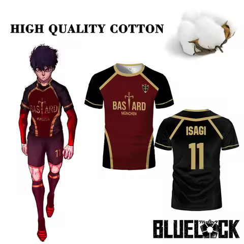 High Quality Cotton Blue Lock Jersey Bastard Munich Japanese Anime Cosplay Tops ISAGI KAISER Men's T