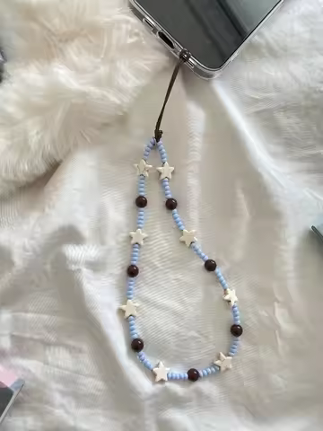1pcs Sea Breeze Fresh Sea Star Blue Beaded Phone Chain CCD Hanging Rope Chain Pendant