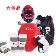 身體護具,跆拳道護身訓練裝備(瑪雅紋紅色六件套 尺碼：1-5號)(下單後聯絡客服確認發貨尺碼)