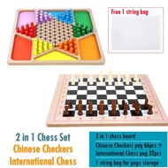 [SG INSTOCK] Chess Set Wooden Chinese Checkers International Chess 2 in 1 Double Sided Chess Board Game