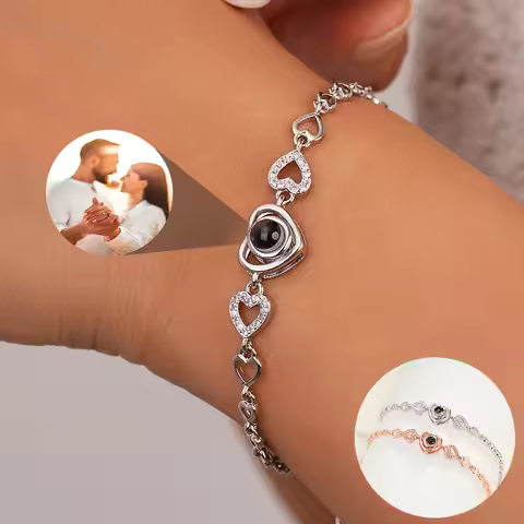Wholesale Personalized Projection Photo Bracelet-Heart Pendant Bracelet-Projection -Memorial Photo B