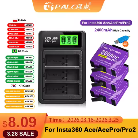 PALO 2400mAh Battery for Insta360 Ace Pro Ace+LCD Charger for Insta360 Ace Pro 2 Battery Accessories