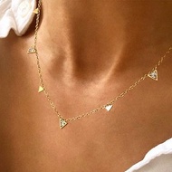 【CReAM】Agatha 三角交錯小三角形亮鑽金屬片 鍍18K金色女項鍊
