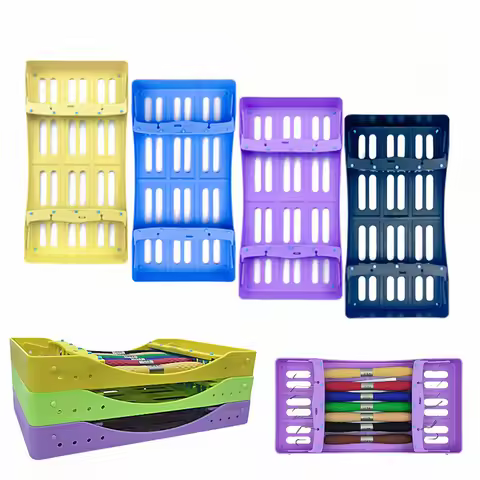 Dental Sterilization Box Holders 7 Slots Dental Instrument Cassette Racks Plastic Disinfection Tray 