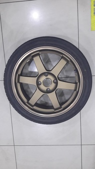 Used Sport Rim Japan Original TE37 Rays 18x7.5 4h114.3 ET40 Brown + used tyre 225/40R18 Falken 60%Bunga (With Installation)