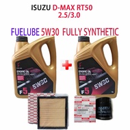 ISUZU D-MAX RT50 2.5 / 3.0  OIL FILTER + AIR FILTER + 2can FUELUBE 5W30 FULLY SYNTHETIC  ENGINE OIL 