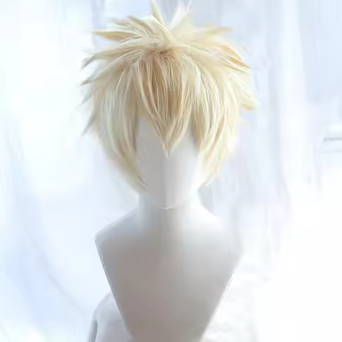 Bakugou Katsuki Bakugo Short Linen Blonde Heat Resistant Cosplay Costume Wig + Wigs Cap