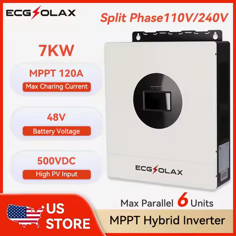 ECGSOLAX 7KW Hybrid Solar Inverter 48V 110V 240V Split Phase Pure Sine Wave Inverter With MPPT 120A 