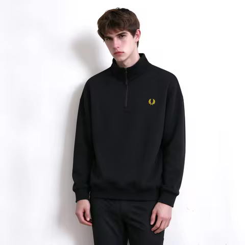 Fred Perry Half Zipper Coat Business Casual Coat FP Embroidered Pure Cotton Coat Light Luxury Street